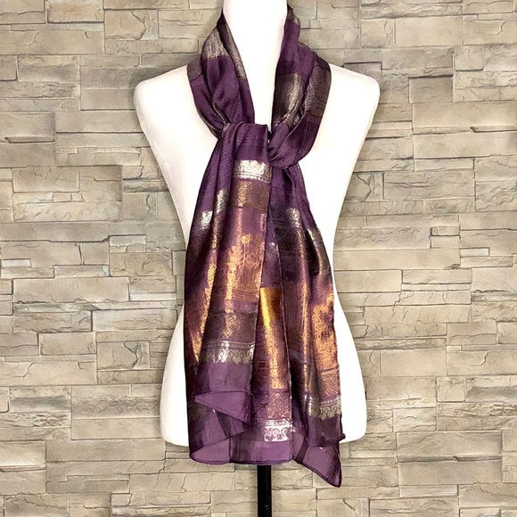 Accessories - Purple, silver and bronze silk scarf